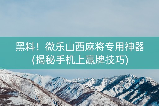 黑料！微乐山西麻将专用神器(揭秘手机上赢牌技巧)