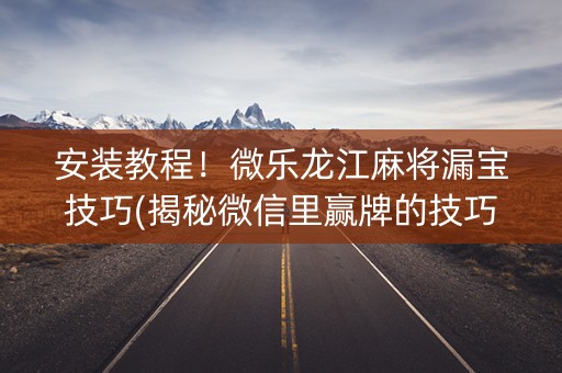 安装教程！微乐龙江麻将漏宝技巧(揭秘微信里赢牌的技巧)