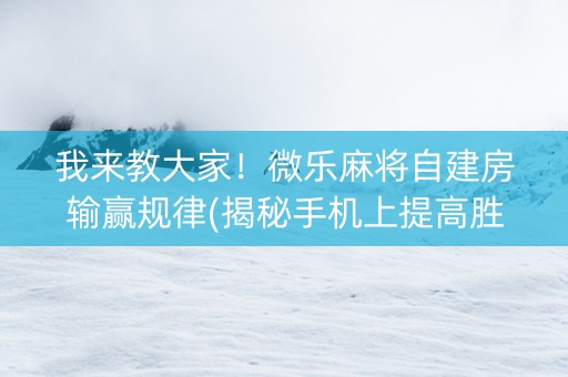 我来教大家！微乐麻将自建房输赢规律(揭秘手机上提高胜率)