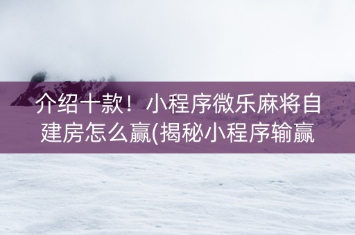 介绍十款！小程序微乐麻将自建房怎么赢(揭秘小程序输赢技巧)