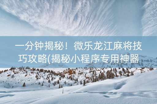 一分钟揭秘！微乐龙江麻将技巧攻略(揭秘小程序专用神器)