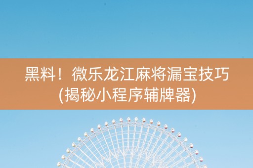 黑料！微乐龙江麻将漏宝技巧(揭秘小程序辅牌器)