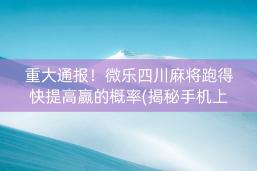 重大通报！微乐四川麻将跑得快提高赢的概率(揭秘手机上插件购买)