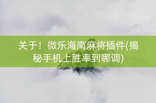 关于！微乐海南麻将插件(揭秘手机上胜率到哪调)
