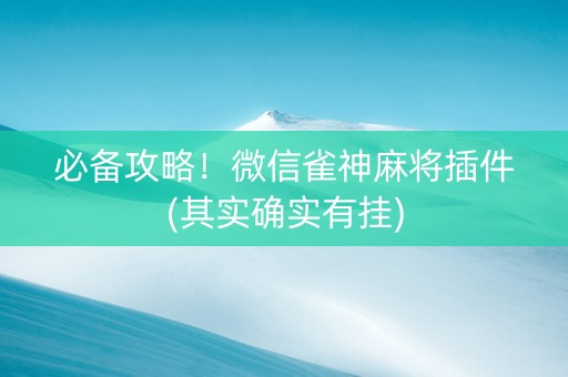 必备攻略！微信雀神麻将插件(其实确实有挂)