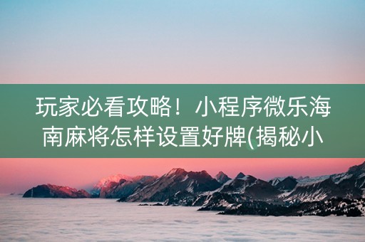 玩家必看攻略！小程序微乐海南麻将怎样设置好牌(揭秘小程序插件购买)