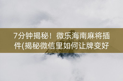 7分钟揭秘！微乐海南麻将插件(揭秘微信里如何让牌变好)