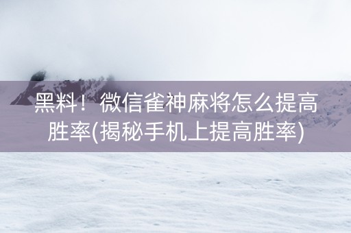 黑料！微信雀神麻将怎么提高胜率(揭秘手机上提高胜率)