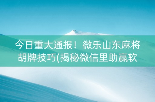 今日重大通报！微乐山东麻将胡牌技巧(揭秘微信里助赢软件)