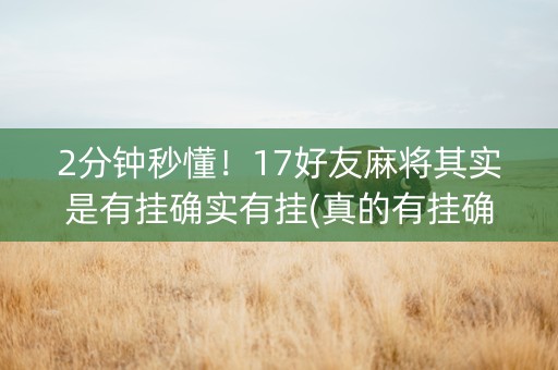 2分钟秒懂！17好友麻将其实是有挂确实有挂(真的有挂确实有挂)
