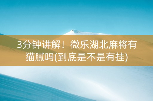 3分钟讲解！微乐湖北麻将有猫腻吗(到底是不是有挂)