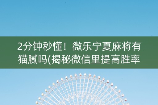 2分钟秒懂！微乐宁夏麻将有猫腻吗(揭秘微信里提高胜率)