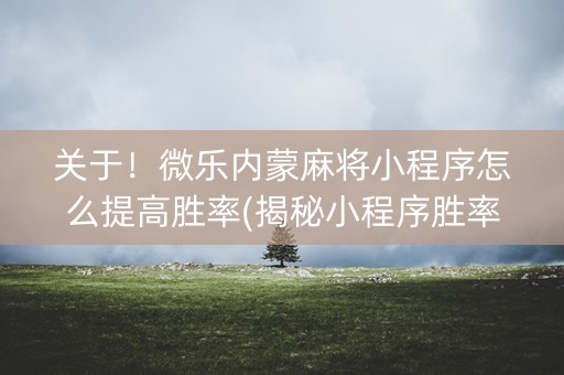 关于！微乐内蒙麻将小程序怎么提高胜率(揭秘小程序胜率到哪调)