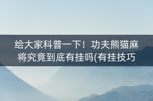 给大家科普一下！功夫熊猫麻将究竟到底有挂吗(有挂技巧辅助器)
