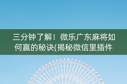 三分钟了解！微乐广东麻将如何赢的秘诀(揭秘微信里插件下载)