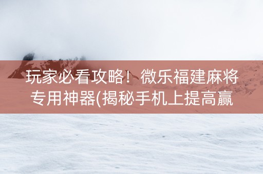 玩家必看攻略！微乐福建麻将专用神器(揭秘手机上提高赢的概率)