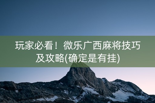 玩家必看！微乐广西麻将技巧及攻略(确定是有挂)