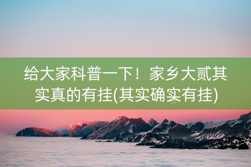 给大家科普一下！家乡大贰其实真的有挂(其实确实有挂)