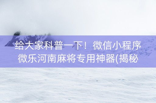 给大家科普一下！微信小程序微乐河南麻将专用神器(揭秘手机上专用神器)