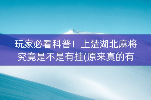 玩家必看科普！上楚湖北麻将究竟是不是有挂(原来真的有挂)