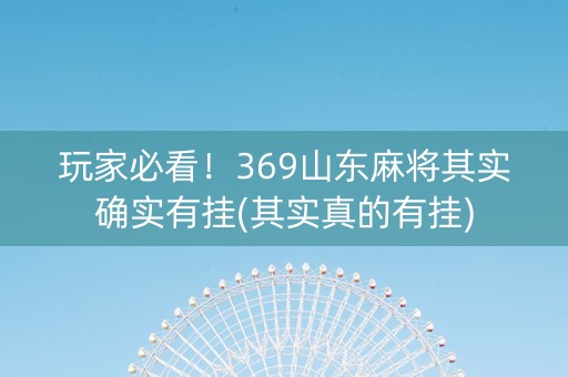 玩家必看！369山东麻将其实确实有挂(其实真的有挂)