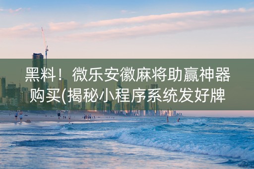 黑料！微乐安徽麻将助赢神器购买(揭秘小程序系统发好牌)