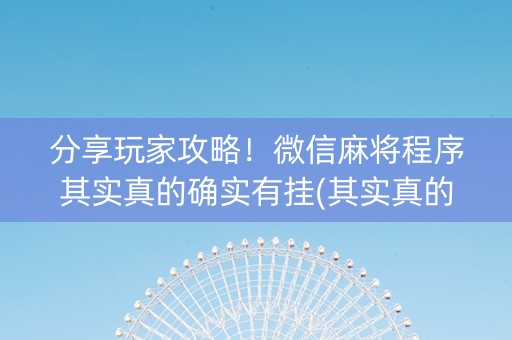 分享玩家攻略！微信麻将程序其实真的确实有挂(其实真的确实有挂)