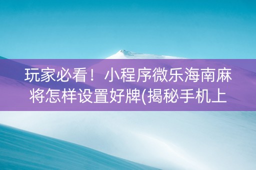 玩家必看！小程序微乐海南麻将怎样设置好牌(揭秘手机上助手软件)