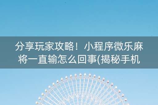 分享玩家攻略！小程序微乐麻将一直输怎么回事(揭秘手机上辅牌器)