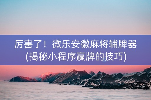 厉害了！微乐安徽麻将辅牌器(揭秘小程序赢牌的技巧)