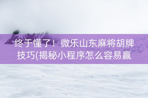 终于懂了！微乐山东麻将胡牌技巧(揭秘小程序怎么容易赢)
