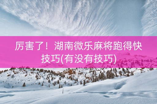 厉害了！湖南微乐麻将跑得快技巧(有没有技巧)