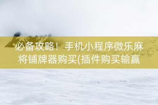 必备攻略！手机小程序微乐麻将铺牌器购买(插件购买输赢规律)