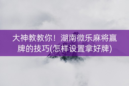 大神教教你！湖南微乐麻将赢牌的技巧(怎样设置拿好牌)