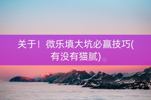 关于！微乐填大坑必赢技巧(有没有猫腻)