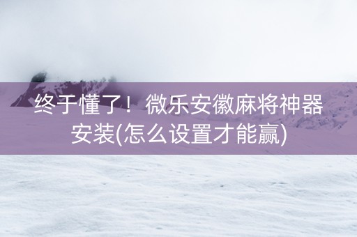 终于懂了！微乐安徽麻将神器安装(怎么设置才能赢)