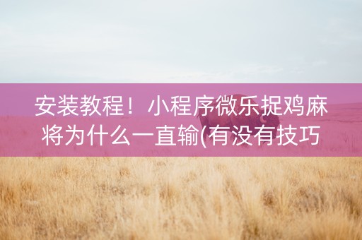 安装教程！小程序微乐捉鸡麻将为什么一直输(有没有技巧)