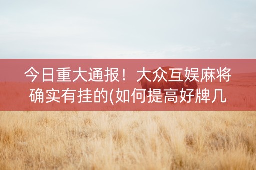今日重大通报！大众互娱麻将确实有挂的(如何提高好牌几率)