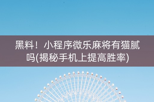 黑料！小程序微乐麻将有猫腻吗(揭秘手机上提高胜率)