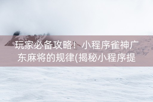 玩家必备攻略！小程序雀神广东麻将的规律(揭秘小程序提高赢的概率)