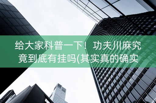 给大家科普一下！功夫川麻究竟到底有挂吗(其实真的确实有挂)