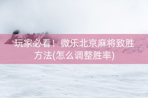 玩家必看！微乐北京麻将致胜方法(怎么调整胜率)