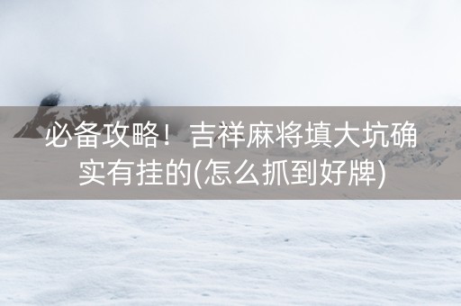 必备攻略！吉祥麻将填大坑确实有挂的(怎么抓到好牌)