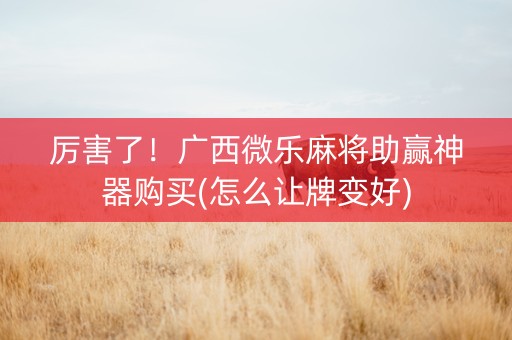 厉害了！广西微乐麻将助赢神器购买(怎么让牌变好)
