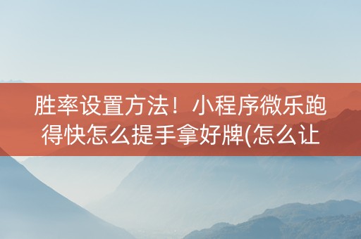 胜率设置方法！小程序微乐跑得快怎么提手拿好牌(怎么让系统给好牌)