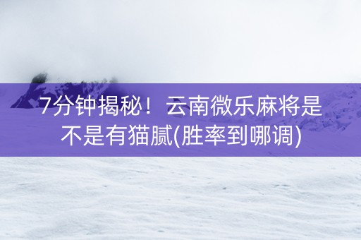 7分钟揭秘！云南微乐麻将是不是有猫腻(胜率到哪调)