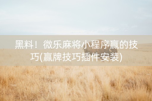 黑料！微乐麻将小程序赢的技巧(赢牌技巧插件安装)