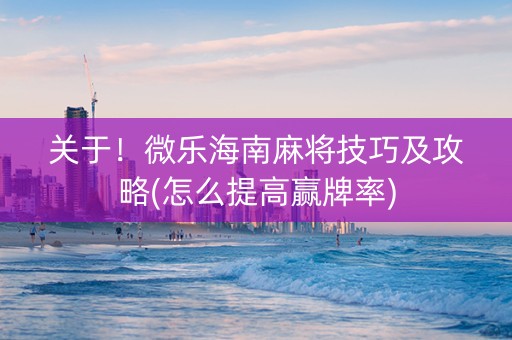 关于！微乐海南麻将技巧及攻略(怎么提高赢牌率)