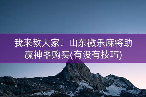 我来教大家！山东微乐麻将助赢神器购买(有没有技巧)