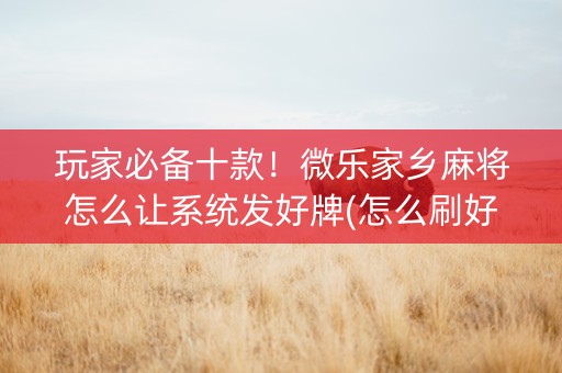 玩家必备十款！微乐家乡麻将怎么让系统发好牌(怎么刷好牌)
